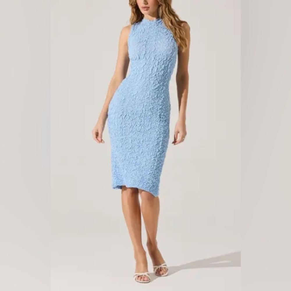 Astr Light Blue Textured Midi Dress